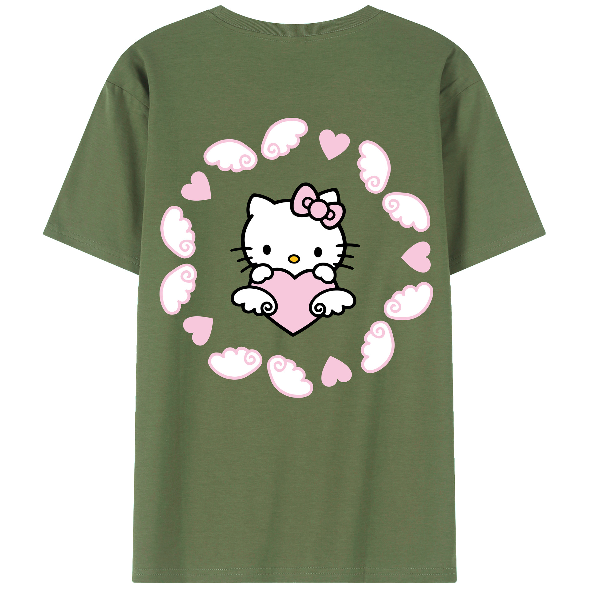 （画像用） Hello Kitty ハローキティ 綿100％ メンズ半袖Tシャツ（バックプリント） 通気性